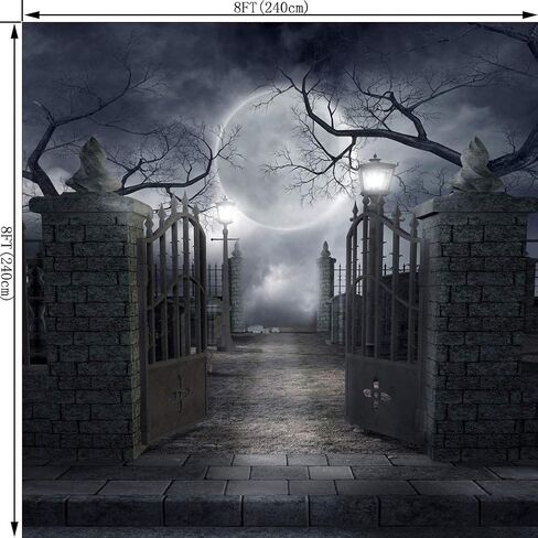 Halloween Night Full Moon Backdrop Gloomy Woods Graveyard Photography Background Horrible Cemetery Spooky Party Banner Halloween Party Decoration Photo Booth Props 7X5FT TP17F in Saudi Arabia