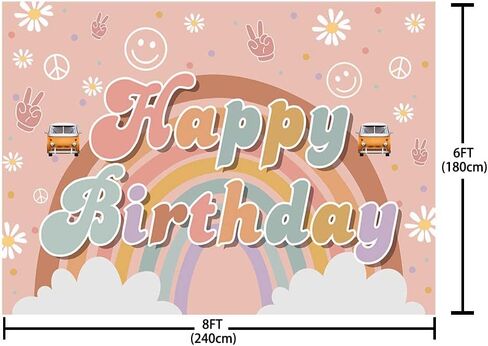 7x5ft Happy Birthday Backdrop for Girl Rainbow Hippie Boho Birthday Party Decorations Daisy Flower Groovy Photography Background Photo Studio Booth Props Banner in Kuwait