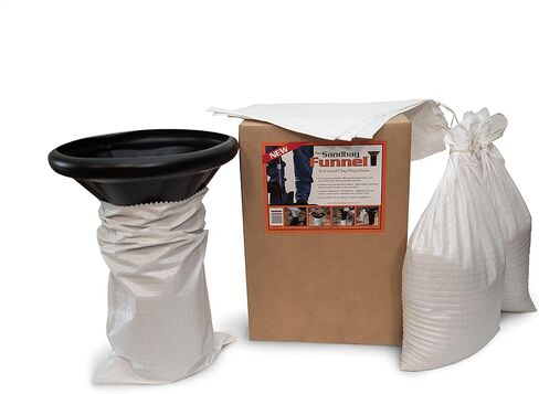 Sandbag Filling Tool with 14 x 26 White Woven Empty Polypropylene Sandbags - UV Protection - Heavy Duty Sandbags for Flooding (4 Plastic Funnels, 50 Sandbags) in Kuwait