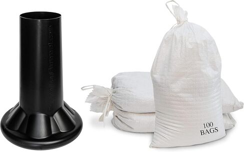 Sandbag Filling Tool with 14 x 26 White Woven Empty Polypropylene Sandbags - UV Protection - Heavy Duty Sandbags for Flooding (2 Plastic Funnels, 100 Sandbags) in Saudi Arabia