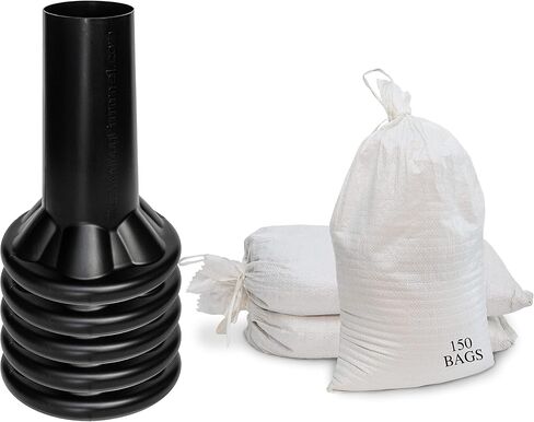 Sandbag Filling Tool with 14 x 26 White Woven Empty Polypropylene Sandbags - UV Protection - Heavy Duty Sandbags for Flooding (2 Plastic Funnels, 100 Sandbags) in Saudi Arabia