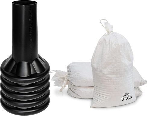 Sandbag Filling Tool with 14 x 26 White Woven Empty Polypropylene Sandbags - UV Protection - Heavy Duty Sandbags for Flooding (2 Plastic Funnels, 100 Sandbags) in Saudi Arabia
