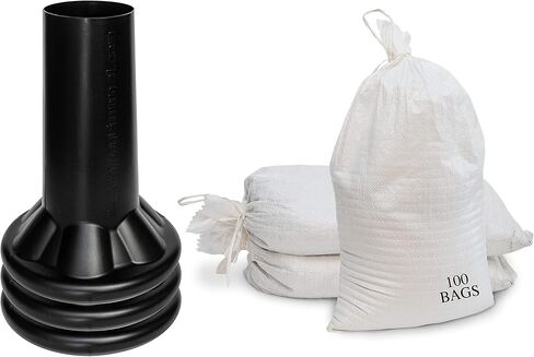 Sandbag Filling Tool with 14 x 26 White Woven Empty Polypropylene Sandbags - UV Protection - Heavy Duty Sandbags for Flooding (2 Plastic Funnels, 100 Sandbags) in Saudi Arabia