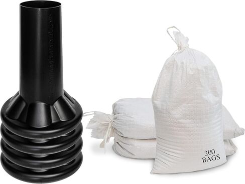 Sandbag Filling Tool with 14 x 26 White Woven Empty Polypropylene Sandbags - UV Protection - Heavy Duty Sandbags for Flooding (2 Plastic Funnels, 100 Sandbags) in Saudi Arabia