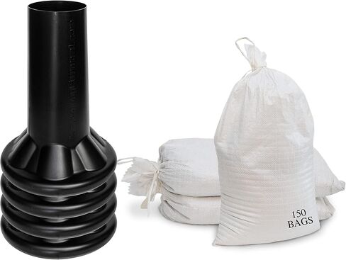Sandbag Filling Tool with 14 x 26 White Woven Empty Polypropylene Sandbags - UV Protection - Heavy Duty Sandbags for Flooding (2 Plastic Funnels, 100 Sandbags) in Saudi Arabia