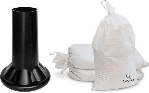 Sandbag Filling Tool with 14 x 26 White Woven Empty Polypropylene Sandbags - UV Protection - Heavy Duty Sandbags for Flooding (4 Plastic Funnels, 50 Sandbags) in Kuwait