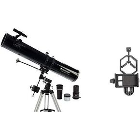 تلسكوب سيليسترون 21045 114 ملم PowerSeeker EQ الاستوائي مع محول الهاتف الذكي الأساسي 1.25 بوصة، التقط اكتشافاتك in Kuwait