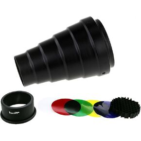 Haoge Metal Conical Snoot with Honeycomb Grid and Color Gel Filter Kit for Balcar Paul C Buff AlienBees Alien Bees Einstein White Lightning Studio Strobe Monolight Photography Flash Light in Kuwait