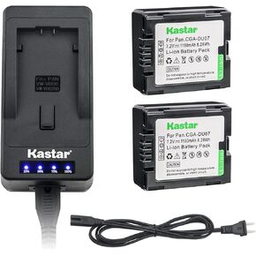 Kastar LED Super Fast Charger & Camcorder Battery X2 for Panasonic CGR-DU06 CGA-DU07 CGR-DU07 NV-GS330 GS508 MX500 PV-GS180 GS400 GS500 SDR-H48 H250 H280 VDR-D160 D308 D310 D400 M55 M70 M75 M95 M250 in Kuwait