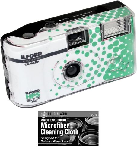 Ilford HP5 35mm B&W One-Time Single-Use Disposable Camera with Flash (ISO-400) - 27 Exposures with Microfiber Cloth in Kuwait