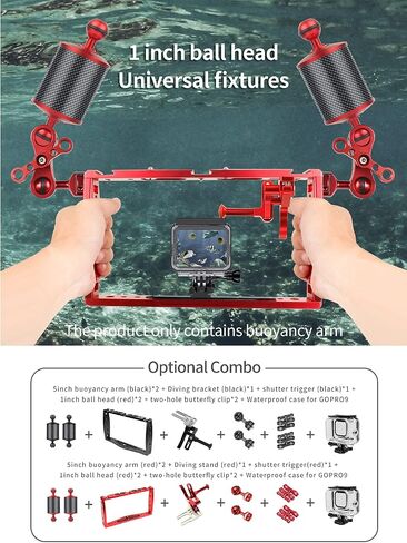 Upgraded Diving Floating Arm D60mm 1inch Double Ball Head Buoyancy Underwater Anti-Leakage Anti-Falling Compression-Resistant (12inch,Red) in Kuwait
