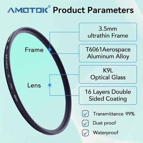 62mm Ultra-Slim UV Camera Filter,16 Multi-Layer Coated HD/Waterproof/Scratch Resistant UV Filter with,Optical Glass+Aluminum Alloy Frame for Any 62mm Camera Lens in Saudi Arabia