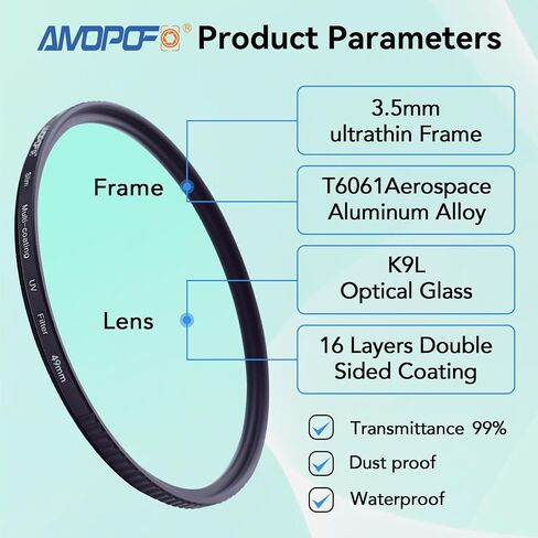 49mm MC UV Camera Filter,16 Multi-Layer Coated HD/Waterproof/Scratch Resistant UV Filter with,Ultra-Slim UV Filter for 49mm Camera Lens in Saudi Arabia