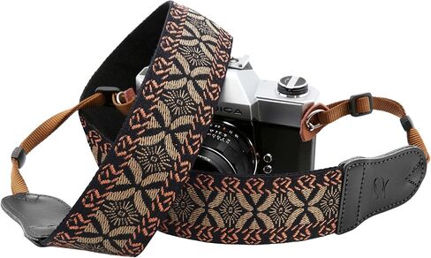 Padwa Lifestyle Camera Strap - 2" Cowhide Head Camera Straps for Photographers,Vintage Jacquard Embroidery Woven Cotton Adjustable Shoulder Neck Straps for Cameras,Binoculars（Cool Ethnic Style Waves） in Saudi Arabia