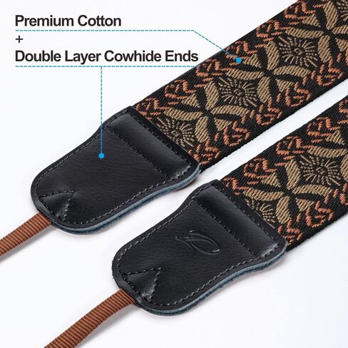 Padwa Lifestyle Camera Strap - 2" Cowhide Head Camera Straps for Photographers,Vintage Jacquard Embroidery Woven Cotton Adjustable Shoulder Neck Straps for Cameras,Binoculars（Cool Ethnic Style Waves） in Saudi Arabia