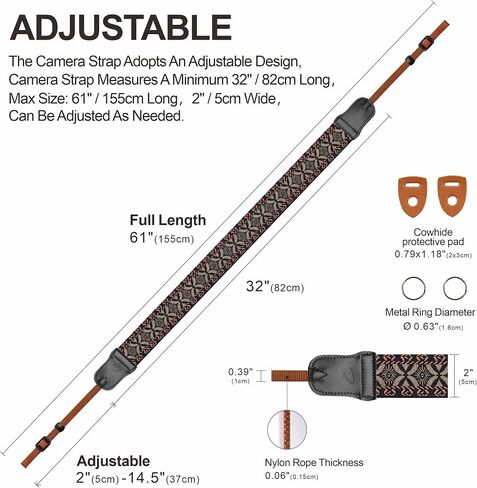 Padwa Lifestyle Camera Strap - 2" Cowhide Head Camera Straps for Photographers,Vintage Jacquard Embroidery Woven Cotton Adjustable Shoulder Neck Straps for Cameras,Binoculars（Cool Ethnic Style Waves） in Saudi Arabia