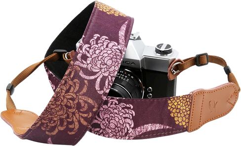 Padwa Lifestyle Blue Wave Camera Strap - 2" Cowhide Leather Head Cotton Camera Straps for Photographers,Vintage Japanese Art Print Adjustable Neck & Shoulder Strap for ALL DSLR/SLR Cameras in Saudi Arabia