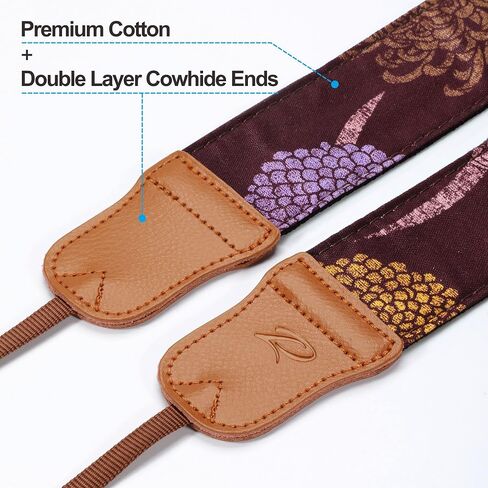 Padwa Lifestyle Blue Wave Camera Strap - 2" Cowhide Leather Head Cotton Camera Straps for Photographers,Vintage Japanese Art Print Adjustable Neck & Shoulder Strap for ALL DSLR/SLR Cameras in Saudi Arabia