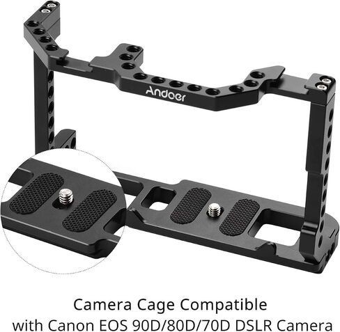 Andoer Camera Cage Aluminum Alloy with Dual Cold Shoe Mount 1/4 Inch Screw Compatible with Canon EOS 90D/80D/70D DSLR Camera in Saudi Arabia