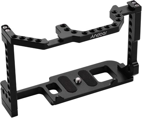 Andoer Camera Cage Aluminum Alloy with Dual Cold Shoe Mount 1/4 Inch Screw Compatible with Canon EOS 90D/80D/70D DSLR Camera in Saudi Arabia