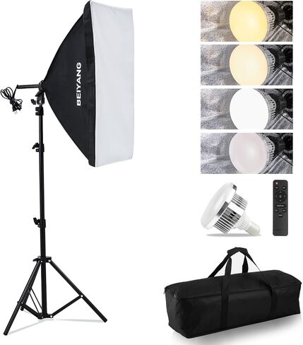 BEIYANG Softbox Lighting Kit, 2x20''x28'' Photography Soft Box with 2 pcs 6000K E27 LED Socket LED Bulbs, Studio Lights for Photography/Video Recording/Live Streaming in Saudi Arabia