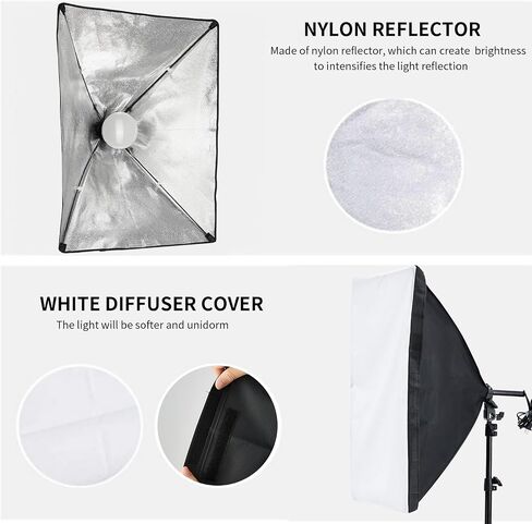 BEIYANG Softbox Lighting Kit, 2x20''x28'' Photography Soft Box with 2 pcs 6000K E27 LED Socket LED Bulbs, Studio Lights for Photography/Video Recording/Live Streaming in Saudi Arabia