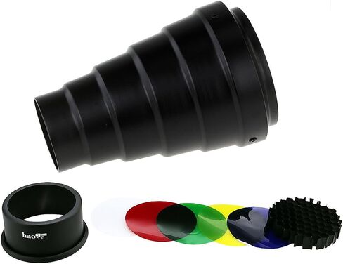 Haoge Metal Conical Snoot with Honeycomb Grid and Color Gel Filter Kit for Balcar Paul C Buff AlienBees Alien Bees Einstein White Lightning Studio Strobe Monolight Photography Flash Light in Saudi Arabia