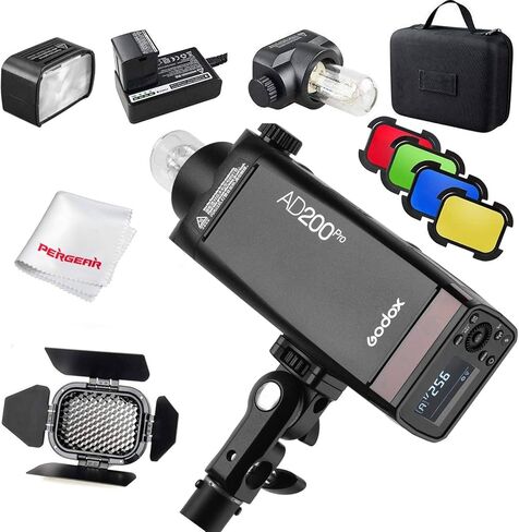 غودوكس AD200 Pro AD200Pro مع BD-07 باب الحظيرة شبكة خلية النحل مجموعة فلتر 4 الوان، 200 واط 2.4G وميض فلاش 1/8000 HSS، 500 فلاش طاقة كاملة، 0.01-2.1 ثانية، بطارية 2900mAh in Kuwait