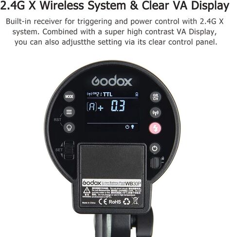 Godox AD300Pro Outdoor Strobe Flash Light, 2.4G Wireless 300Ws TTL 1/8000s 320 Times Full Power Flash Rechargeable Battery Compatible with Canon Nikon Sony FUJIFILM Panasonic Pentax Olympus in Kuwait