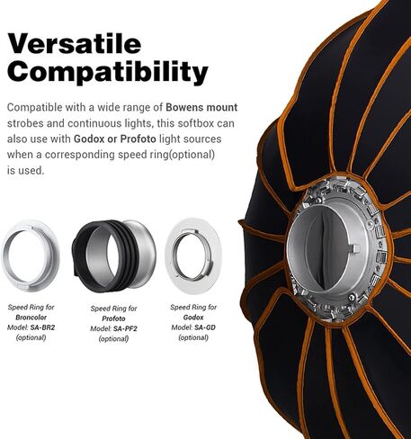 GODOX QR-P120 47.1 Inch/120CM Parabolic Softbox Bowens Mount, Quick Release Parabolic Softbox, with Front & Inner Diffuser SL-60W AD600BM VL150 UL150 SL150II Amaran 100X 200D 200X w/Grid in Kuwait