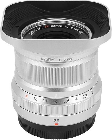 هود عدسة معدنية مربعة من Haoge LH-X35S لعدسة فوجي فيلم فوجي نون XF 35mm F2 R WR XF35mmF2، XF 23mm f2 R WR XF23mmF2 وXC 35mm F2 XC35mmF2 استبدال العدسات LH-XF35-2 الفضة in Saudi Arabia