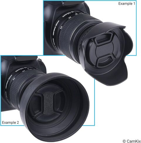58mm Set of 2 Camera Lens Hoods and 1 Lens Cap - Rubber (Collapsible) + Tulip Flower - Sun Shade/Shield - Reduces Lens Flare and Glare - Blocks Excess Sunlight (58 mm, Rubber Hood + Tullip Hood + Cap) in Saudi Arabia