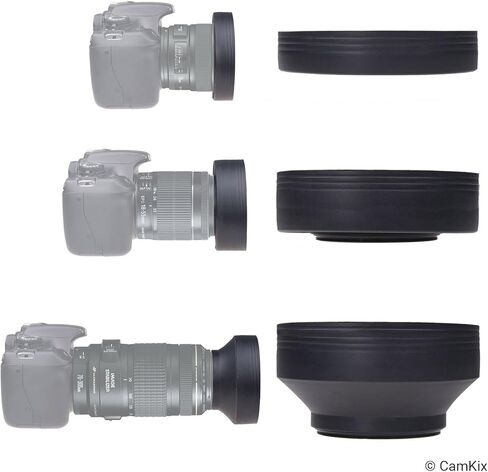 58mm Set of 2 Camera Lens Hoods and 1 Lens Cap - Rubber (Collapsible) + Tulip Flower - Sun Shade/Shield - Reduces Lens Flare and Glare - Blocks Excess Sunlight (58 mm, Rubber Hood + Tullip Hood + Cap) in Saudi Arabia