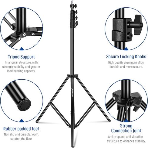 NEEWER 9.8ft/3m Air Cushioned Light Stand, Heavy Duty All Metal Photography Tripod Stand with 1/4" to 3/8" Reversible Spigot, 3 Way Mounting Interface & Metal Locking Knobs, Max Load 11lb/5kg (Black) in Saudi Arabia