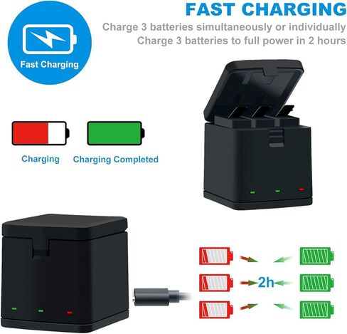 COOLSHOW Hero 8 Battery 1220mAh (3 Packs) and Triple Charger Compatible with GoPro HERO8 Black,GoPro HERO7 Black,GoPro HERO6 Black,GoPro HERO5 Black,GoPro HERO8/7/6/5,GoPro Hero(2018) in Kuwait