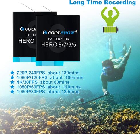 COOLSHOW Hero 8 Battery 1220mAh (3 Packs) and Triple Charger Compatible with GoPro HERO8 Black,GoPro HERO7 Black,GoPro HERO6 Black,GoPro HERO5 Black,GoPro HERO8/7/6/5,GoPro Hero(2018) in Kuwait
