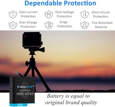 COOLSHOW Hero 8 Battery 1220mAh (3 Packs) and Triple Charger Compatible with GoPro HERO8 Black,GoPro HERO7 Black,GoPro HERO6 Black,GoPro HERO5 Black,GoPro HERO8/7/6/5,GoPro Hero(2018) in Kuwait