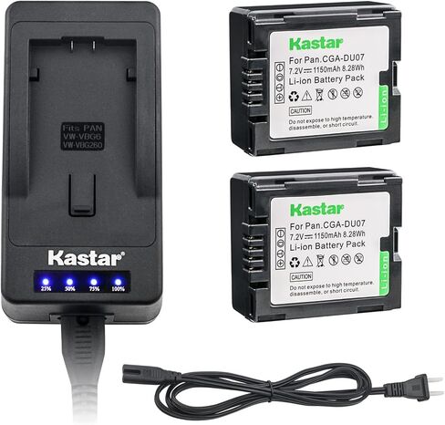 Kastar LED Super Fast Charger & Camcorder Battery X2 for Panasonic CGR-DU06 CGA-DU07 CGR-DU07 NV-GS330 GS508 MX500 PV-GS180 GS400 GS500 SDR-H48 H250 H280 VDR-D160 D308 D310 D400 M55 M70 M75 M95 M250 in Kuwait