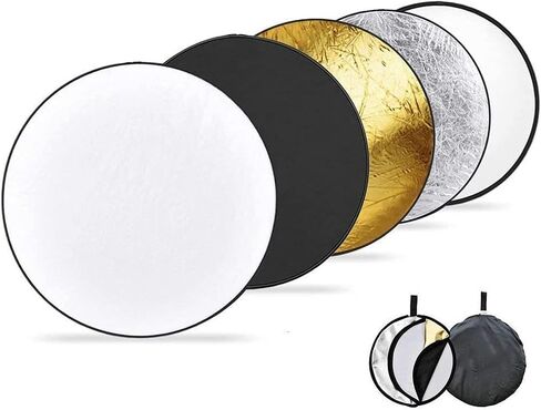 Camera Lighting Reflector Photo Light Reflector Photography Kit, Collapsible Multi-Disc 5-in-1 Translucent Silver Gold White and Black Diffuser with Bag for Studio Outdoor Lighting in Saudi Arabia