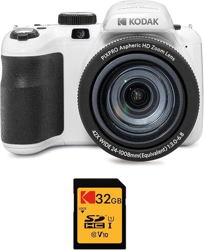 كاميرا رقمية Kodak PIXPRO AZ425 Astro Zoom 20 ميجابكسل مع تكبير بصري 42x (أبيض) حزمة مع بطاقة SD كوداك 32 جيجابايت (عنصران) in Kuwait