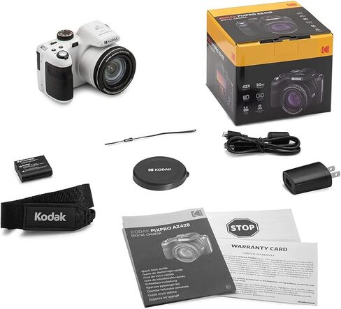 كاميرا رقمية Kodak PIXPRO AZ425 Astro Zoom 20 ميجابكسل مع تكبير بصري 42x (أبيض) حزمة مع بطاقة SD كوداك 32 جيجابايت (عنصران) in Kuwait