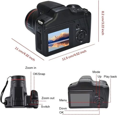 eDealz Digital Camera for Photography, 16MP 2.4 Inch LCD Screen 16X Digital Zoom 720P Point and S-Hoot Cameras Digital Camera Small Camera for Teens Students Boys Girls Seniors (Black) in Saudi Arabia