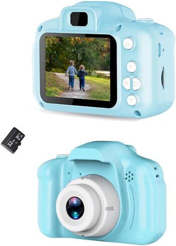 Full 1080P Kids Selfie HD Compact Digital Photo and Video Rechargeable Camera with 32GB TF Card & 2" LCD Screen and Micro USB Charging Drop Proof Blue (Blue) in Saudi Arabia