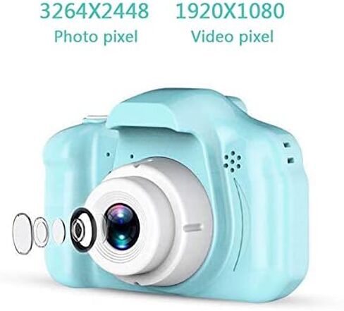 Full 1080P Kids Selfie HD Compact Digital Photo and Video Rechargeable Camera with 32GB TF Card & 2" LCD Screen and Micro USB Charging Drop Proof Blue (Blue) in Saudi Arabia