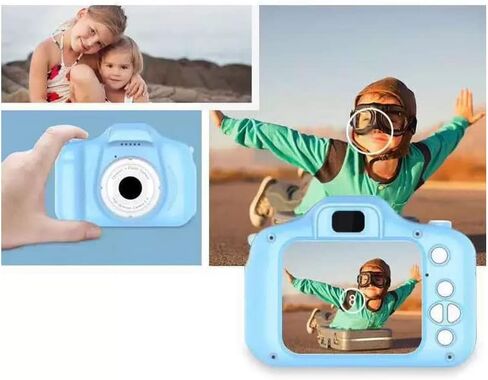 Full 1080P Kids Selfie HD Compact Digital Photo and Video Rechargeable Camera with 32GB TF Card & 2" LCD Screen and Micro USB Charging Drop Proof Blue (Blue) in Saudi Arabia