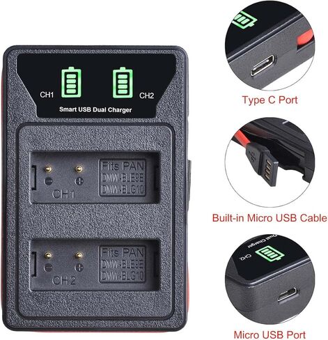 DMW-BLG10PP، طاقة المخلل DMW-BLG10 DMWBLG10PP DMW-BLE9 بطارية وشاحن لباناسونيك لوميكس DMC-GX7 DC-GX9 DMC-GX85 DMC-GF5 DMC-GF6 DMC-GF3 DC-ZS80 DMC-ZS60 DMC-LX100 DC-ZS200 DC -ZS70 DMC-GX80 in Kuwait