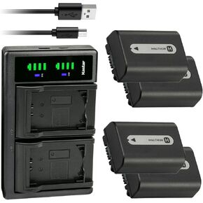 Kastar 4-Pack NP-FH50 Battery and LTD2 USB Charger Replacement for Sony DCR-SR36, DCR-SR37, DCR-SR38, DCR-SR40, DCR-SR42, DCR-SR45, DCR-SR46, DCR-SR47, DCR-SR48, DCR-SR50, DCR-SR52, DCR-SR55 in Kuwait