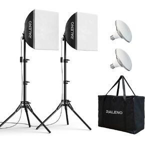RALENO® Softbox Lighting Kit, 2 x 16'' x 16'' Photography Studio Equipments with 50W / 5500K / 90 CRI LED Bulbs, Continuous Lighting System for Video Recording and Photography Shooting in Kuwait