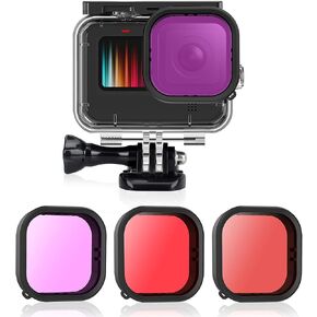 مجموعة مرشح غوص AFAITH مكونة من 3 قطع + حافظة مقاومة للماء لـ GoPro Hero 11/10/9 أسود، غطاء حماية للتصوير الفوتوغرافي للغوص تحت الماء + 3 عبوات مرشح غوص لـ GoPro Hero 11/10/9 أسود in Kuwait