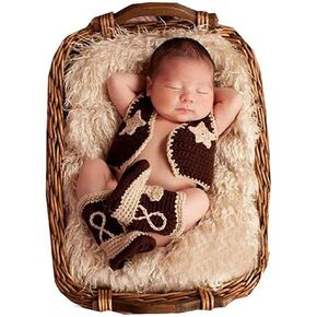 Pinbo Newborn Baby Photography Prop Crochet Knitted Cowboy Vest Shoes Coffee in Kuwait